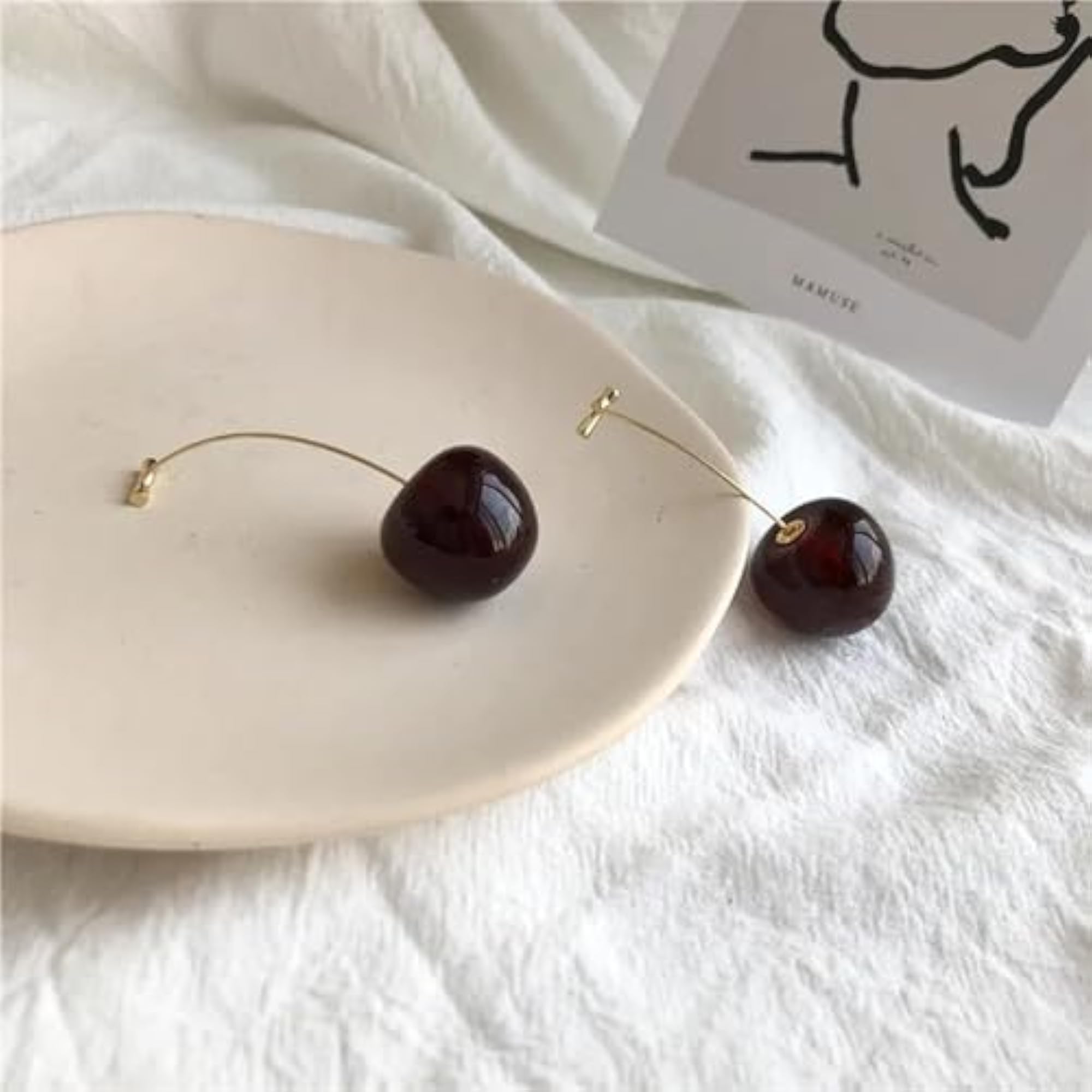 Gold Plated Dangle Earrings with Red Cherry Designs
